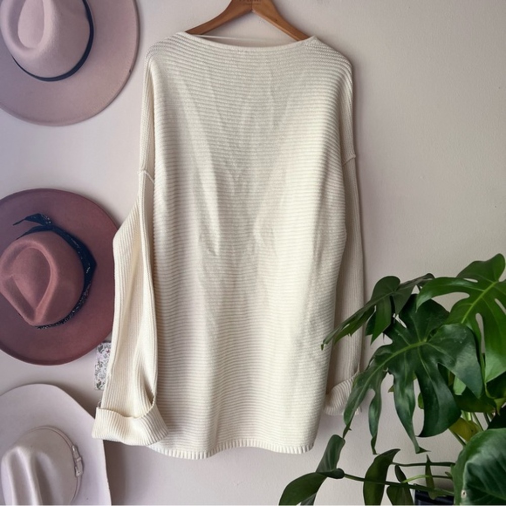 FREE PEOPLE La Brea V-Neck Sweater SIZE MEDIUM cream ribbed oversized‎ warm cozy - Picture 8 of 9